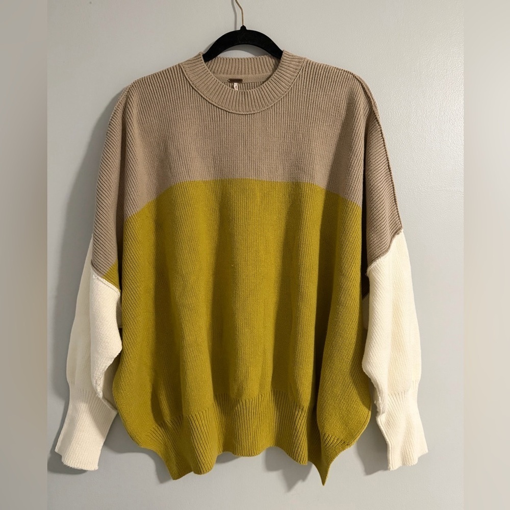 Free People Off-the-Shoulder Sweater in Tan, Yellow, and Cream - Picture 1 of 7